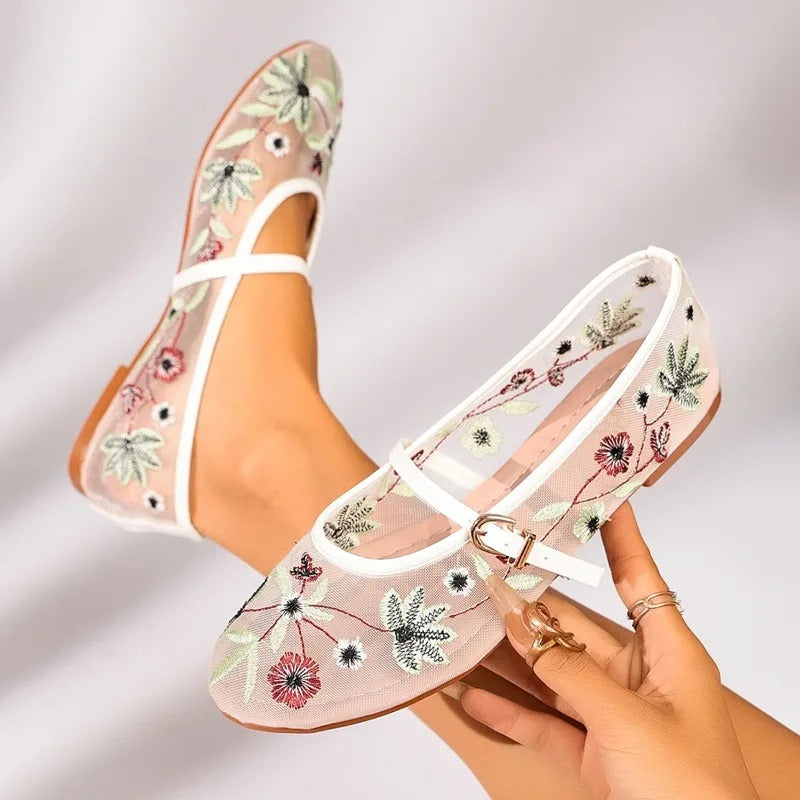 Bella Walk Floral Embroidered Mesh Loafers