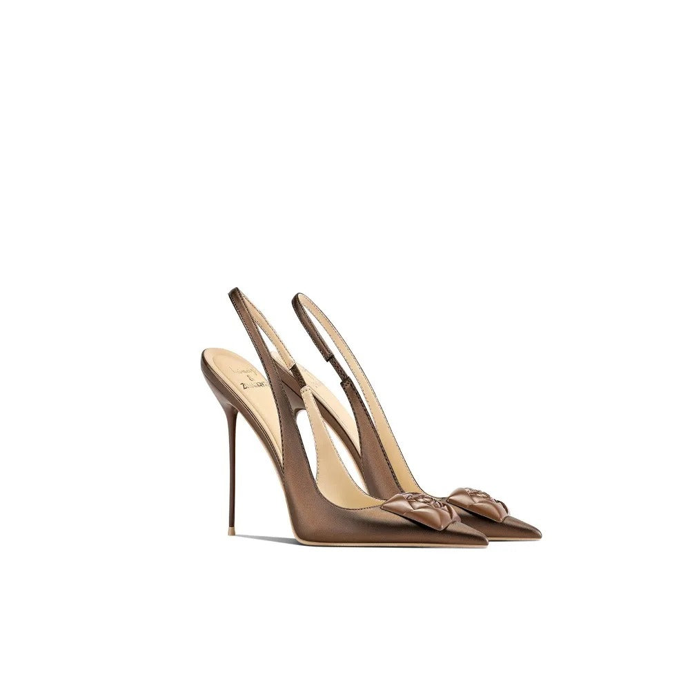 Bella Walk Brown Pointed-Toe Backless Heels