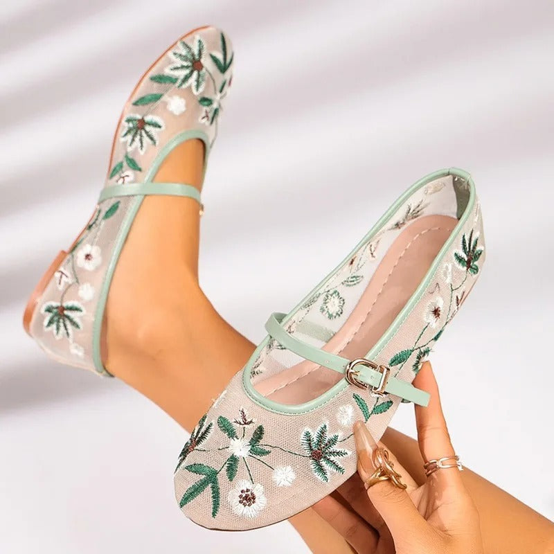 Bella Walk Floral Embroidered Mesh Loafers