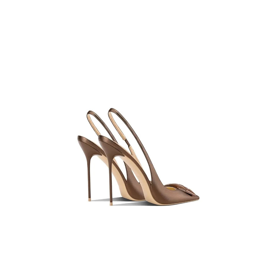 Bella Walk Brown Pointed-Toe Backless Heels