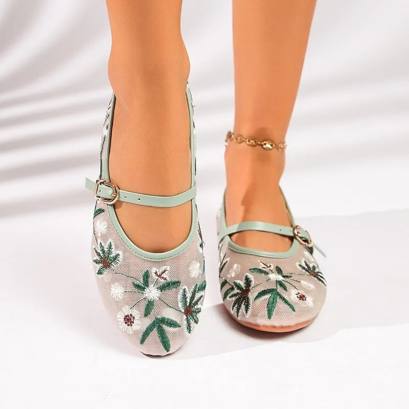 Bella Walk Floral Embroidered Mesh Loafers
