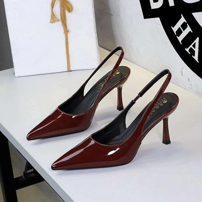 Bella Walk Glossy Patent Slingback Stiletto Heels