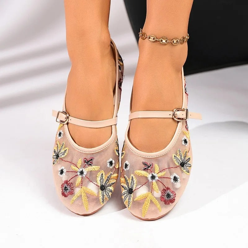 Bella Walk Floral Embroidered Mesh Loafers