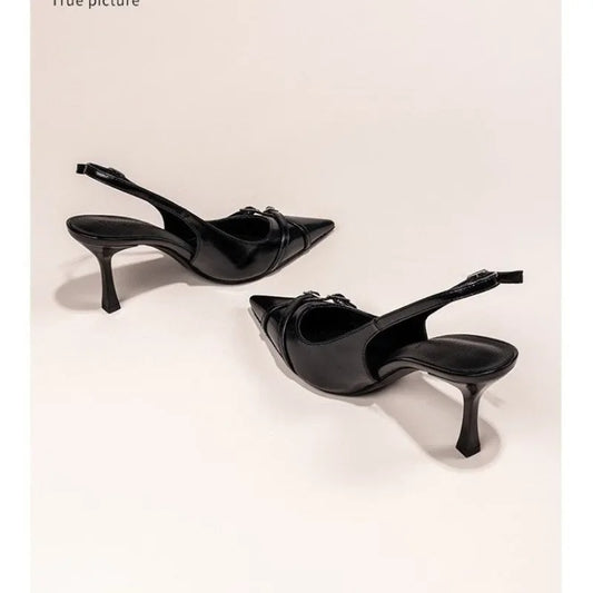 Bella Walk Black Buckle Pointed-Toe Stiletto Heels