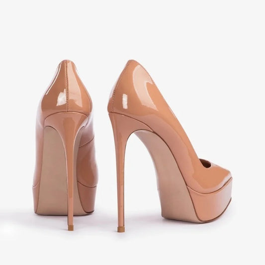 Bella Walk Nude Patent Platform Pumps
