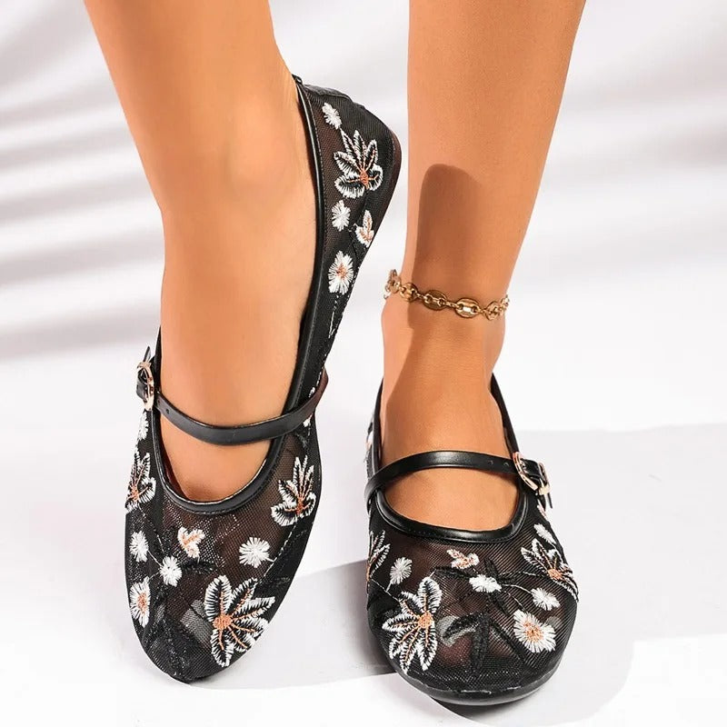 Bella Walk Floral Embroidered Mesh Loafers