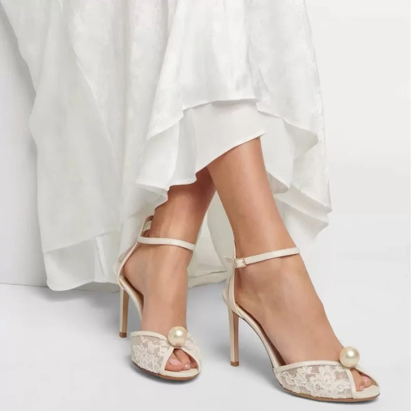 Bella Walk White Pearl Mesh Stiletto Sandals